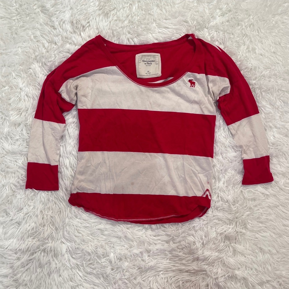 y2k abercrombie & fitch red & white striped top xs